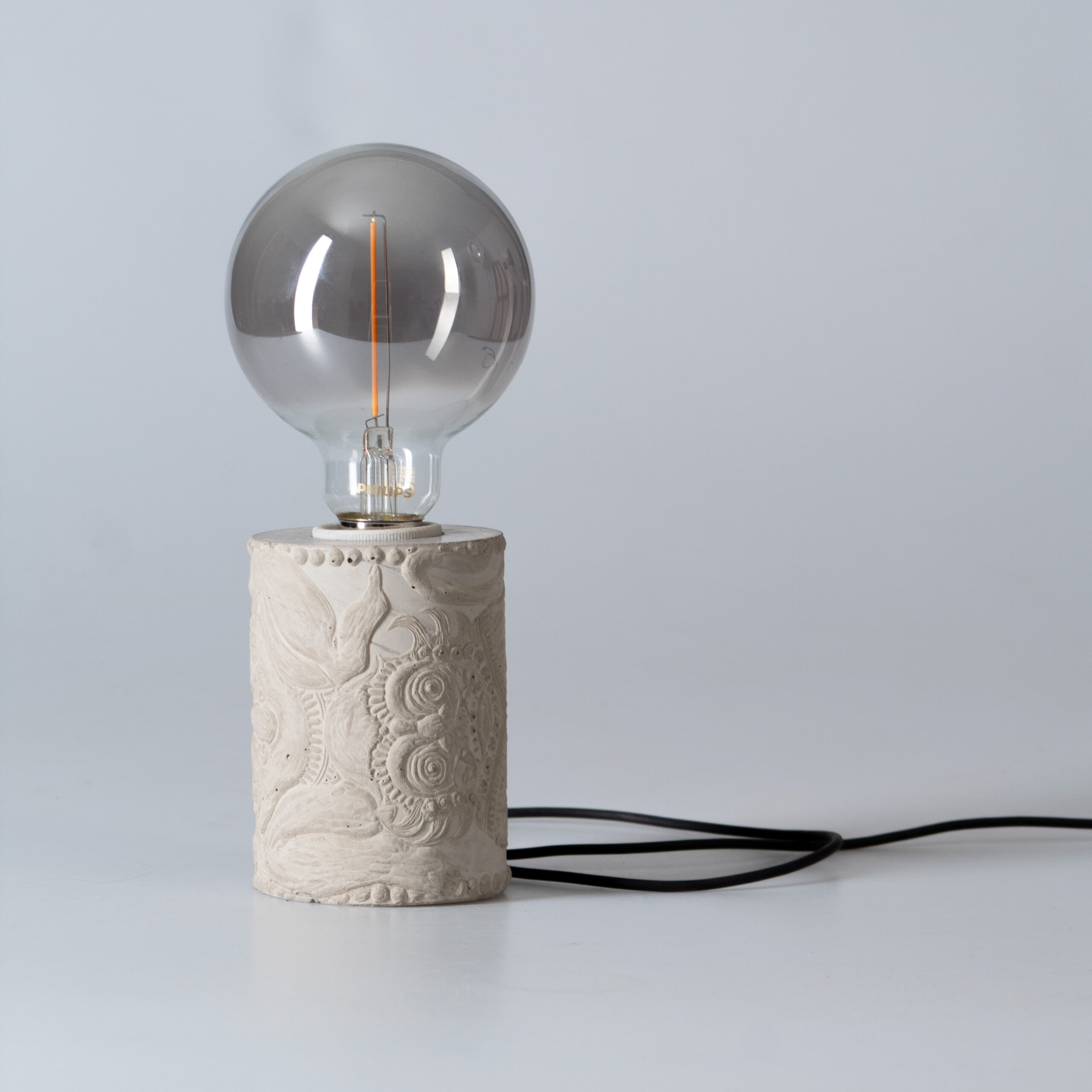 moulded concrete linocut design lamp