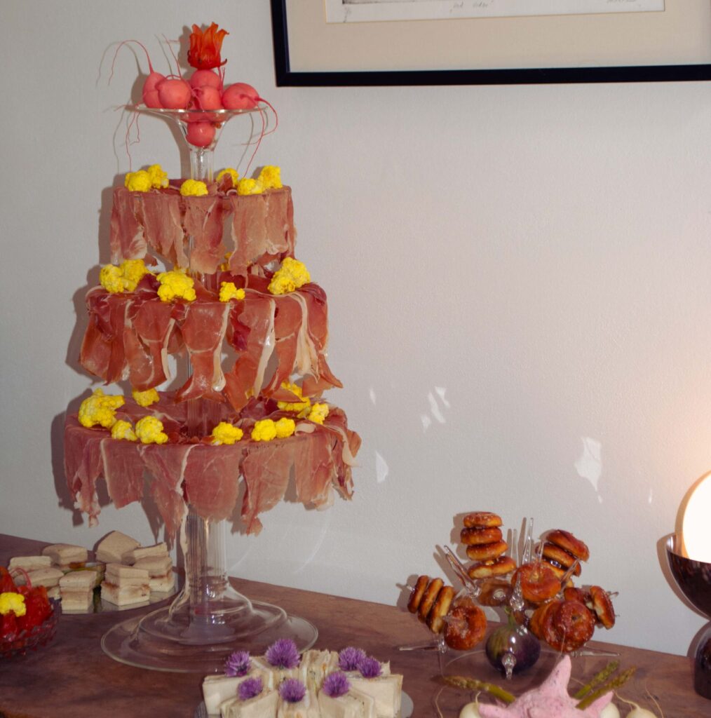 Two piece set for unusual food display, glass serving set