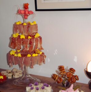 Two piece set for unusual food display, glass serving set